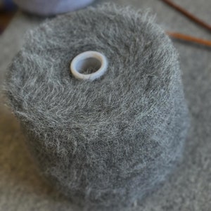 Brushed alpaca with silver lurex fiber yarn on cone, alpaca Wool, Natural fluffy yarn, gray alpaca yarn, per cone