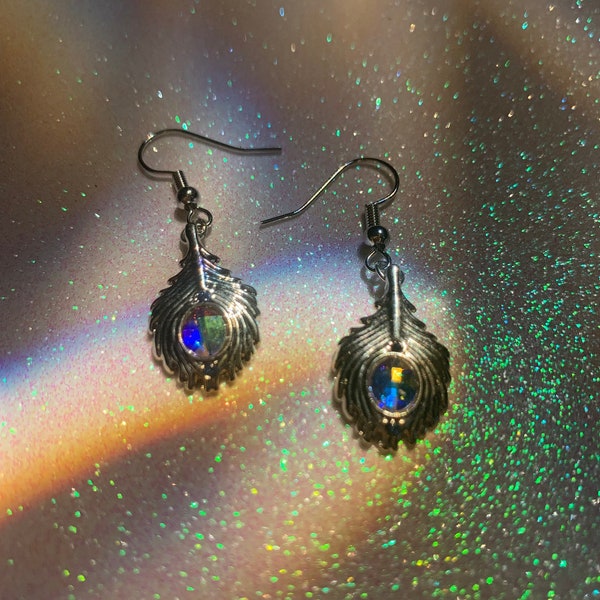 Feather Peacock Earrings with Swarovski Crystal