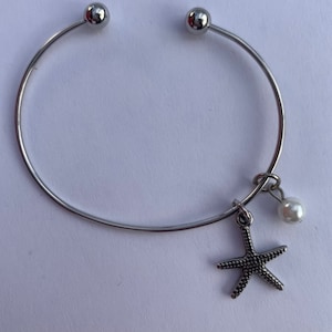 Nautical Starfish Pearl Bangle Bracelet