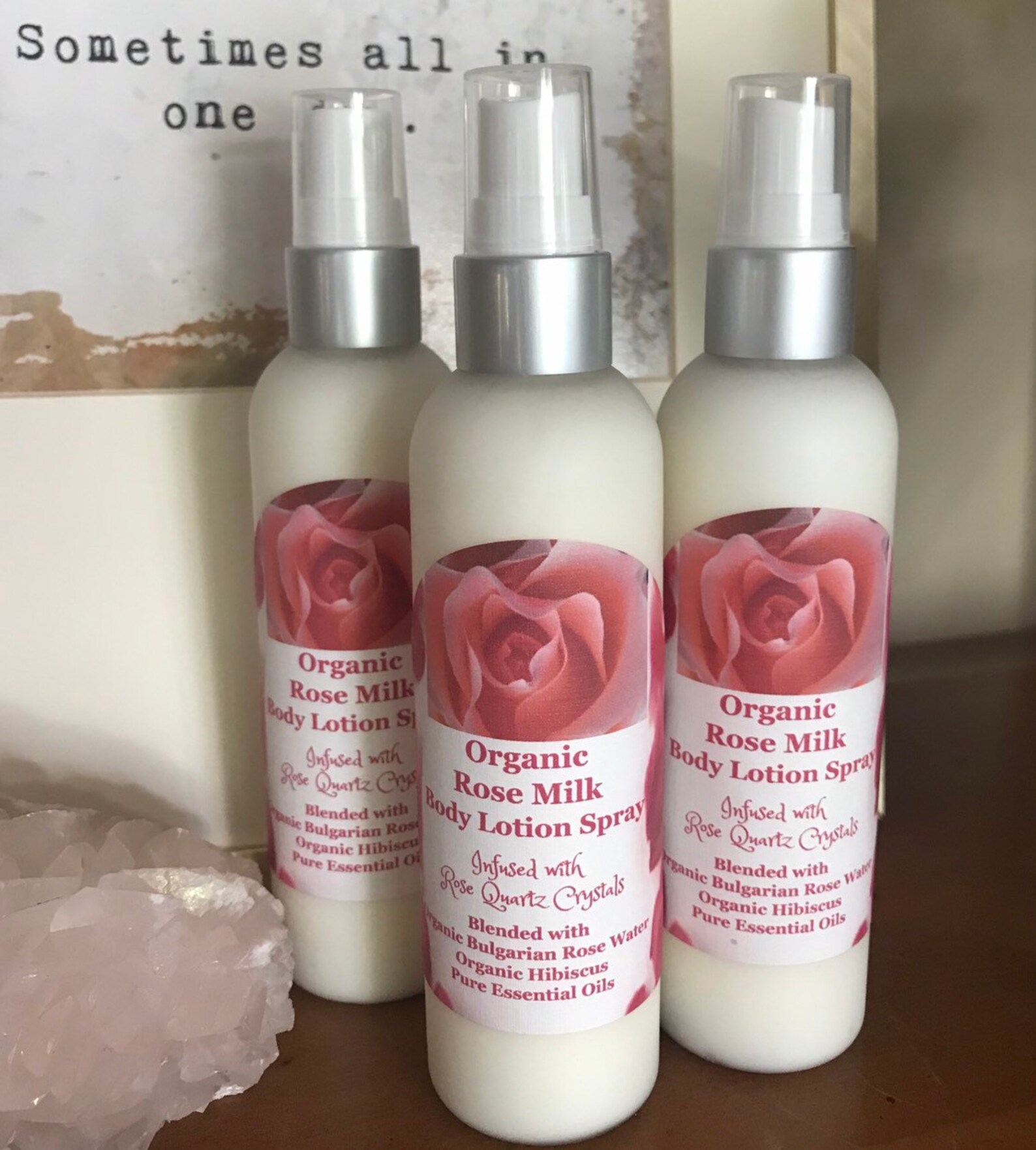Organic Rose Milk Body Lotion Spray Infused With Rose Quartz Etsy