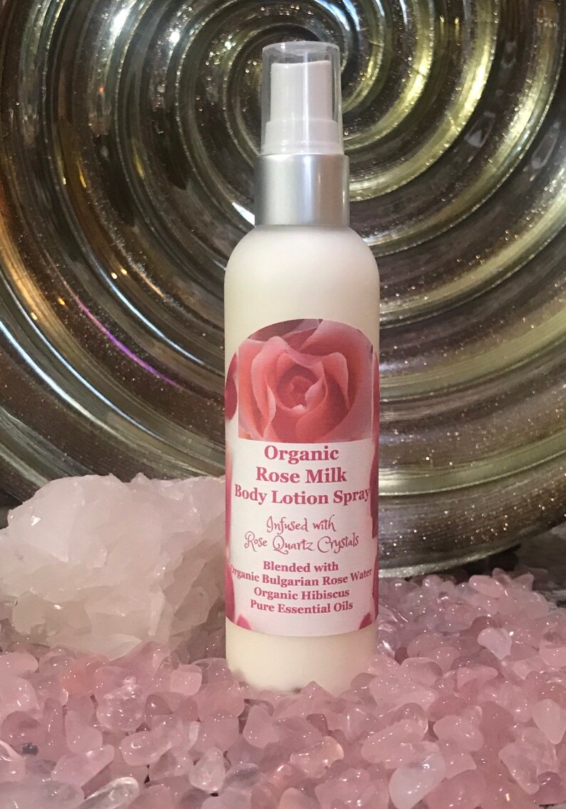 Organic Rose Milk Body Lotion Spray Infused With Rose Quartz Etsy