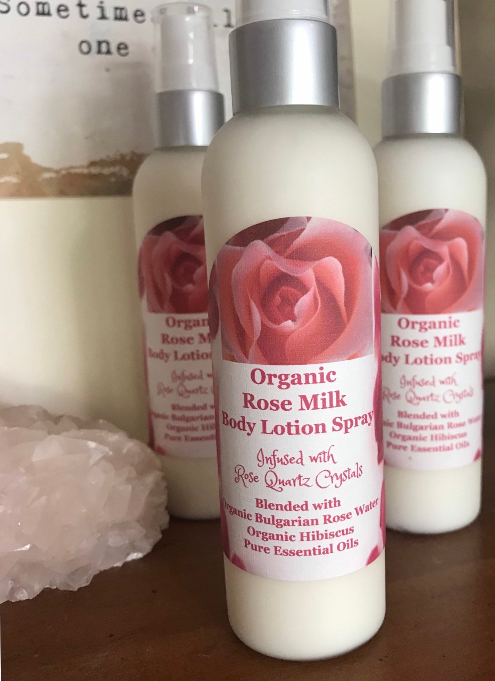 Organic Rose Milk Body Lotion Spray Infused With Rose Quartz Etsy