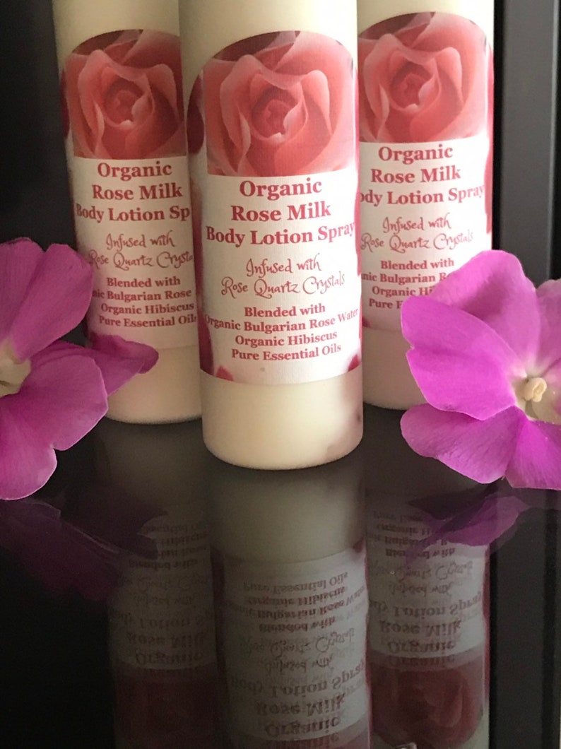 Organic Rose Milk Body Lotion Spray Infused With Rose Quartz Etsy