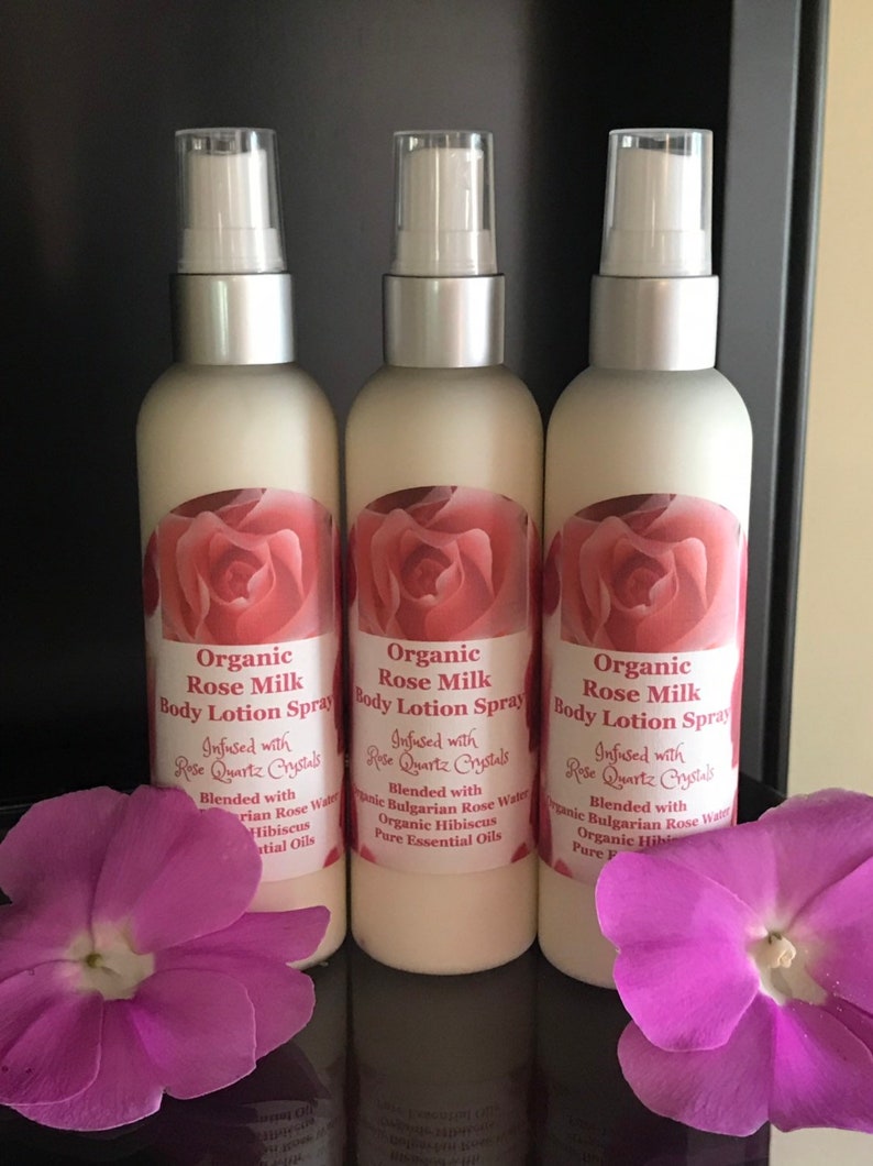 Organic Rose Milk Body Lotion Spray Infused with Rose Quartz Etsy