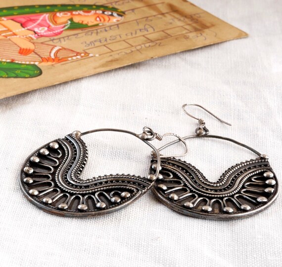 Tribal Earrings ES15 Gypsy Earrings Indian Earrings Statement Earrings Ethnic Earrings Silver Earrings Silver Spiral Earrings