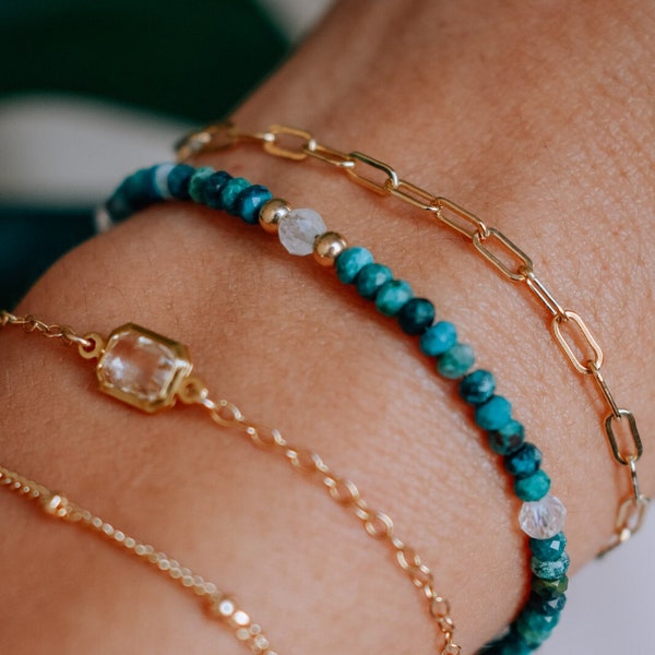 Tiny beaded turquoise bracelet, Genuine turquoise bracelet, December birthstone bracelet, Natural ston bracelet