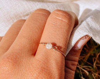 Moonstone Delicate Gold Ring, 14k Gold Fill Wire Ring with Rainbow Moonstone,  Dainty Gemstone Ring, Stacking Minimalist Rings, Gift for her