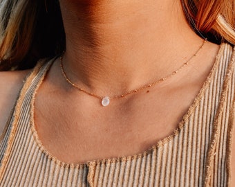 Dainty Moonstone necklace, Gold moonstone necklace, cute everyday necklace, gift for her, Simple and dainty moonstone necklace