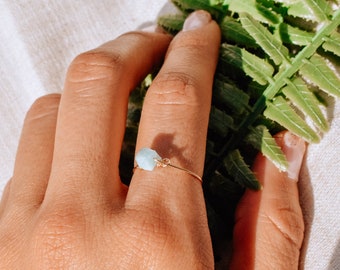 Larimar ring,  14k Gold filled wire ring with Larimar stone, Throat chakra jewelry, Dainty gemstone ring, stack-able rings, Gift for her