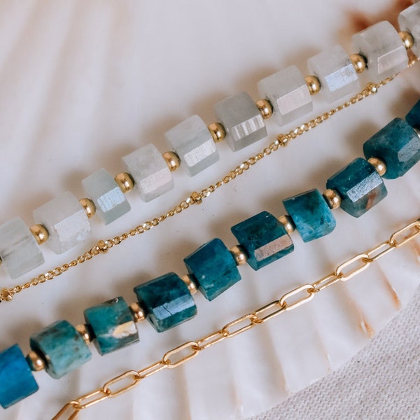 Blue Statement beaded bracelets, Blue Gemstone beaded bracelet, aquamarine beaded bracelet, apatite beaded bracelet.