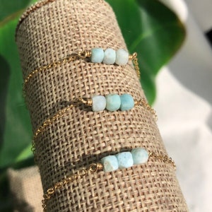 Larimar bracelet, Larimar golden bracelet,  dainty 14K gold filled chain, Aqua blue  bracelet