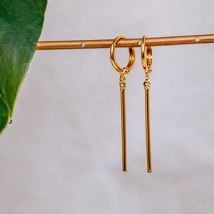 simple golden bar earrings, gold dangle bar earrings, long bar earrings, wedding earrings, gift for her, minimalist everyday earrings