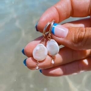 Big white pearl earrings, white pearl hoops, wedding earrings, statement pearl earrings