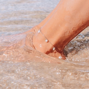 Tobillera de perlas, Tobillera bañada en oro ideal para el verano, Tobillera de perlas duradera de buena calidad, Pulsera de perlas para el tobillo