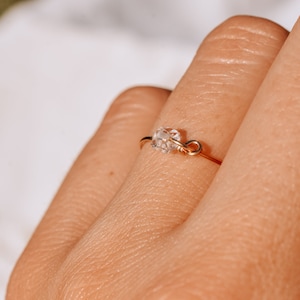 Herkimer Diamond Gold Ring, 14k Gold Fill Wire Ring Herkimer quartz,  Dainty Gemstone Ring, Stack-able Minimalist Rings, Mother&#39;s day gift
