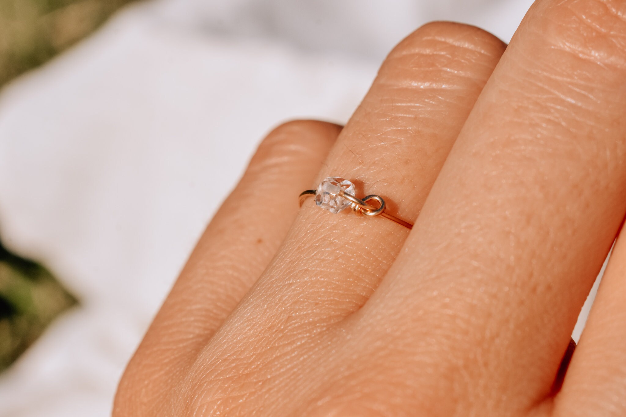 Herkimer Diamond Gold Ring, 14k Gold Fill Wire Ring Herkimer quartz,  Dainty Gemstone Ring, Stack-able Minimalist Rings, Mother's day gift