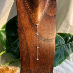 Herkimer diamond lariat necklace, Gold long lariat necklace with Herkimer crystals, Lariat Necklaces for Women