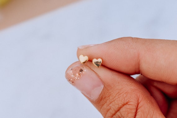 Gold Heart Stud Earrings, Screw Back Earrings for Babies, Dainty Gold  Studs, Small Heart Earrings, Second Piercing Gold Heart Earrings - Etsy