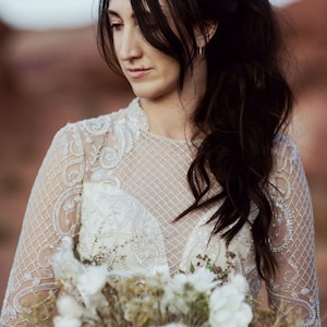 Haley- Custom Almond Color Beaded wedding dress, Gridded beaded wedding dress, Custom wedding dress, Unique beaded wedding dress