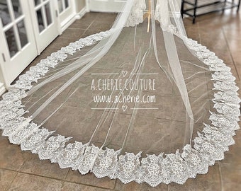 Wide Chantilly Lace Edge Royal Veil, Chantilly lace, Lace veils, long veils, Custom bridal veil, unique wedding veils, made to order