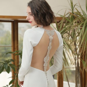 Brooklynn- Semi Custom Fit and Flare Unique Crepe Wedding Dress with Sleeves and Illusion Back -Fitted Wedding Dress -Custom Wedding Dress