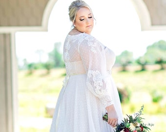 Ally - Custom polka dot lace wedding dress, swiss dot wedding dress, Vintage wedding dress, Plus size wedding Dress, A line wedding dress