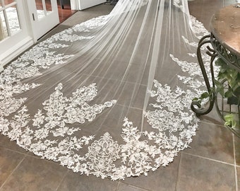 Custom Royal Length Veil, Drop style veil, Mantilla Style Veil, Lace edge Veil, Long veil, Long bridal Veil, Unique Lace veil, Custom Veil,