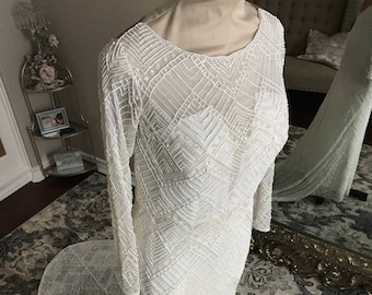 Melody- Geometric full beaded Art Deco Wedding dress, custom made wedding dress, long sleeve wedding dress, Berta inspired wedding dress,