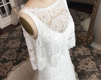 Hadley- Unique Boho Wedding Dress, Lace wedding Dress, 1 pieces boho design, Beach wedding, Simple wedding dress, sleeveless wedding dress,