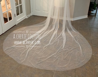 Scattered Pearl Beaded Wide Cathedral Veil, custom pearl veil, made to order veils