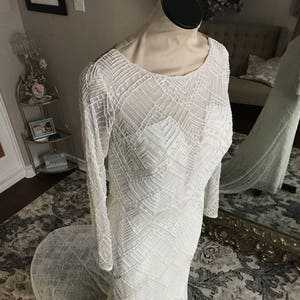 Melody- Geometric full beaded Art Deco Wedding dress, custom made wedding dress, long sleeve wedding dress, Berta inspired wedding dress,