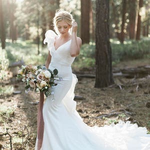 Avery-Unique Low Cut Organza sleeveless wedding dress, Unique Wedding Dress, Simple Wedding Dress, fitted wedding dress, Custom Made dress image 1