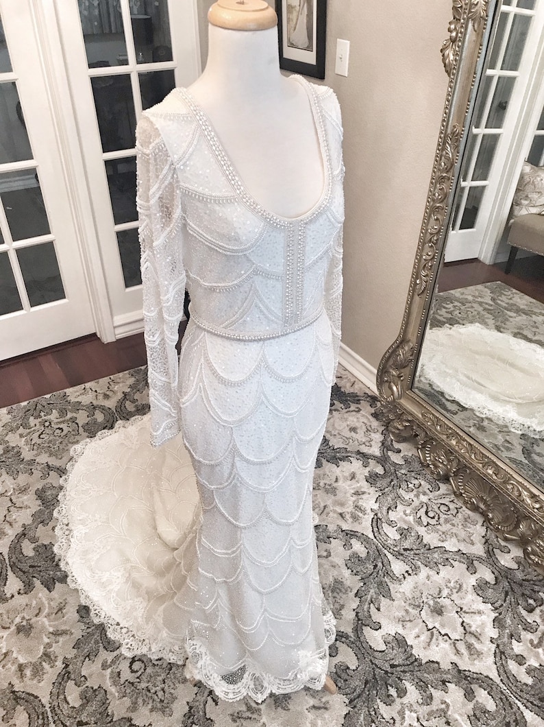 Elizabeth E Heavily Beaded All Ivory colored wedding dress, Elegant Wedding Dress, Custom made, Beaded Wedding Dress, Fitted, Sleeves image 10