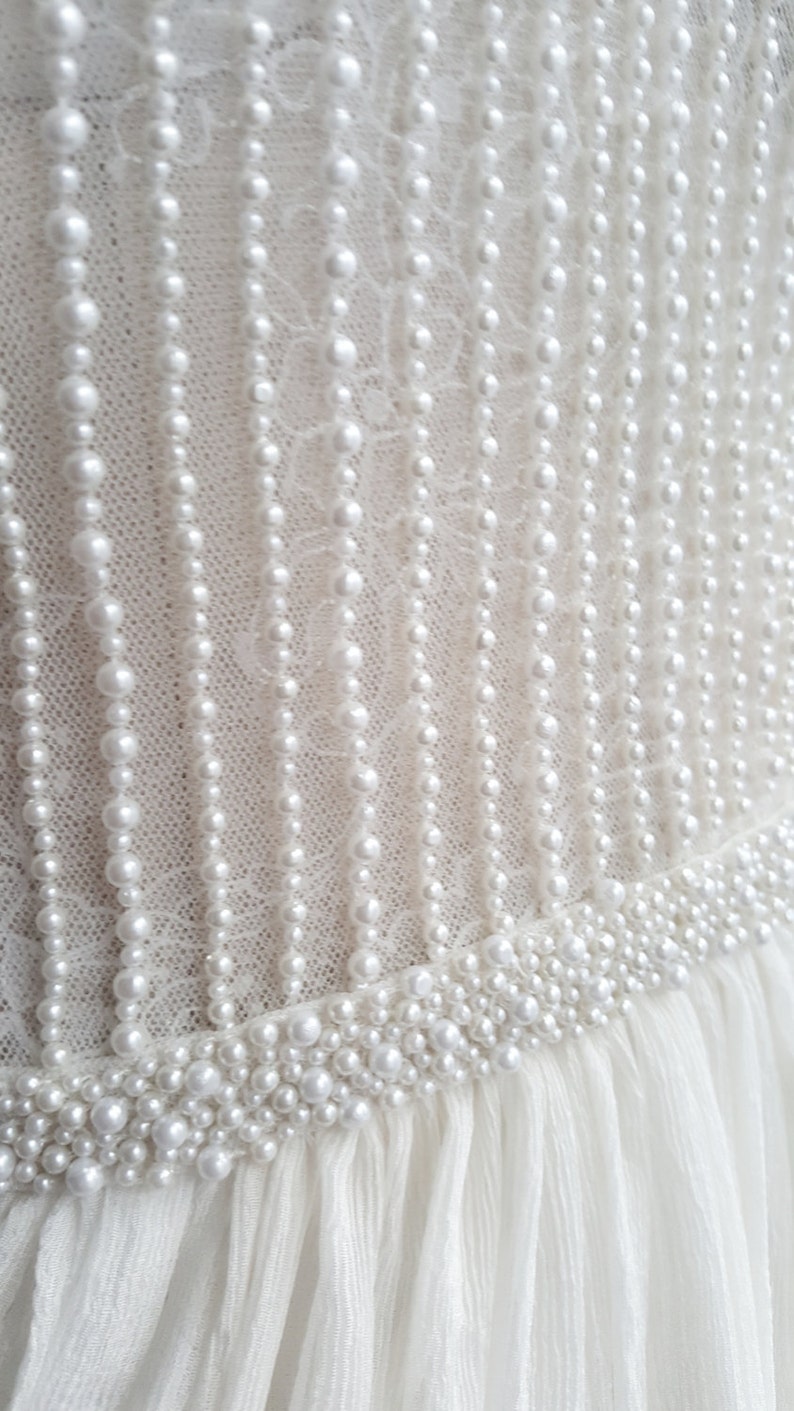 Pearl Hand beaded Sheer Pearl Lace Silk Chiffon Wedding Gown, Simple Wedding gown, Sexy Wedding Gown, Pearl Wedding Dress, Sheath, Chiffon image 7