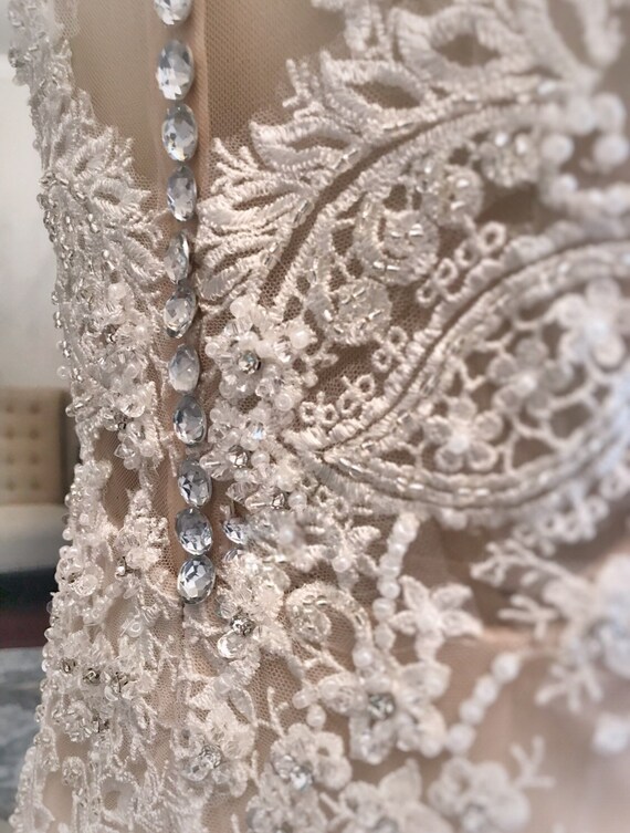 Natalie- Crystal Nude and Ivory Lace Fully Beaded Wedding Dress, Unique Lace Wedding Dress, Beaded Wedding Dress, Illusion Back - Etsy Natalie- Crystal Nude and Ivory Lace Fully Beaded Wedding Dress, Unique Lace Wedding Dress, Beaded Wedding Dress, Illusion Back - Etsy
