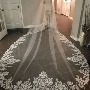 Royal Length Sequined Unique Lace Veil, Drop Style Veil, Custom bridal veil, Cathedral Length Veil, unique wedding veils, lace drop veil image 6