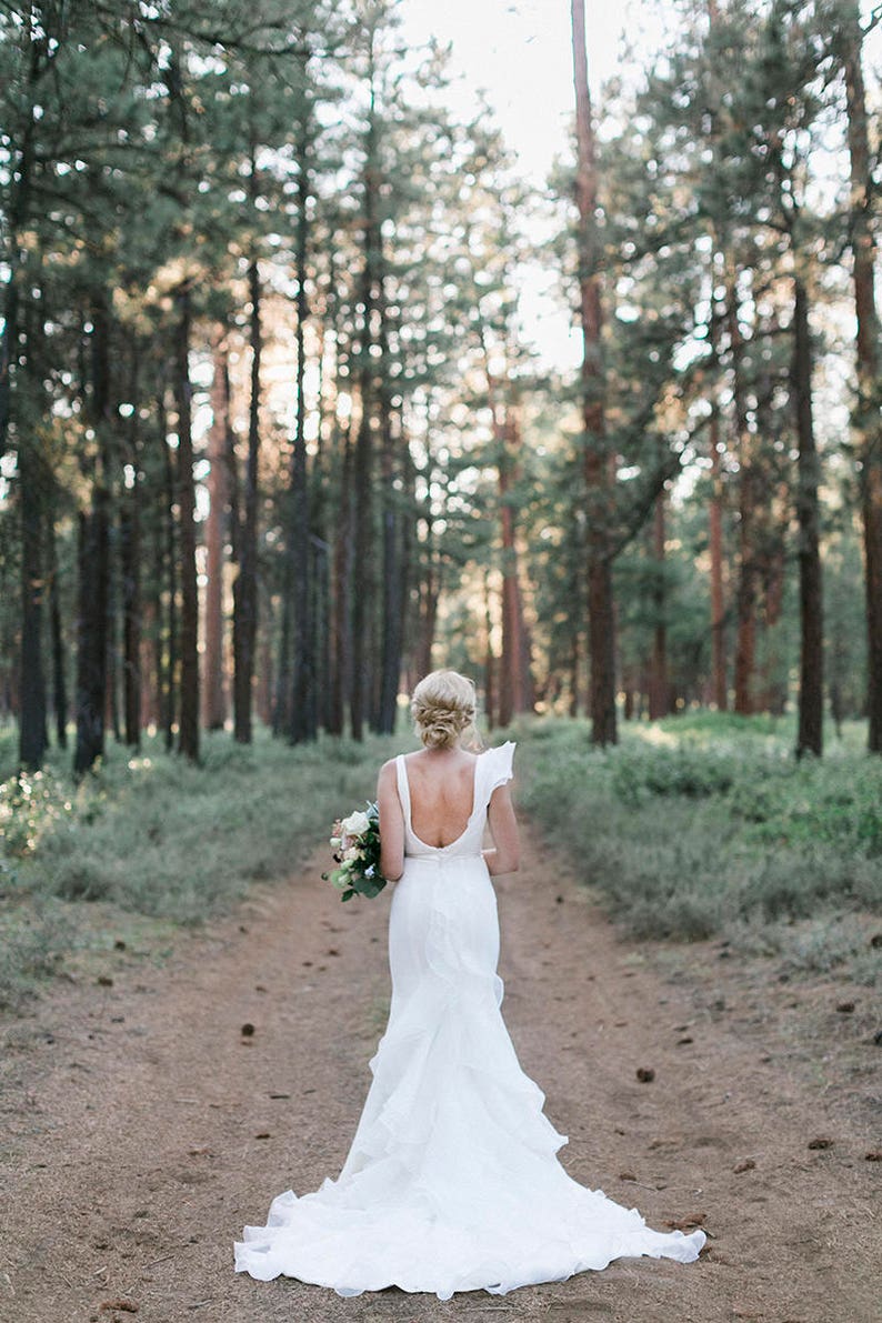 Avery-Unique Low Cut Organza sleeveless wedding dress, Unique Wedding Dress, Simple Wedding Dress, fitted wedding dress, Custom Made dress image 9