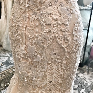 Stella unique Lace art deco, full beaded in champagne / ivory color, detachable skirt, lace wedding dress, fitted wedding dress, custom image 9