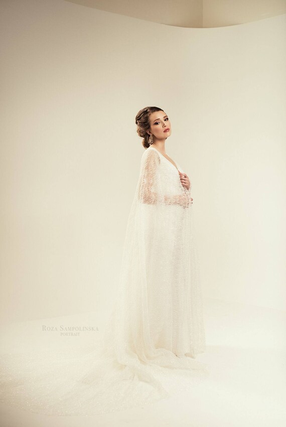 Liz- Unique Custom Made Glitter Cape Wedding Dress, Shiny Wedding Dress,  Bridal Cape, Cape Wedding Dress, Glitter Wedding Dress, Designer - Etsy