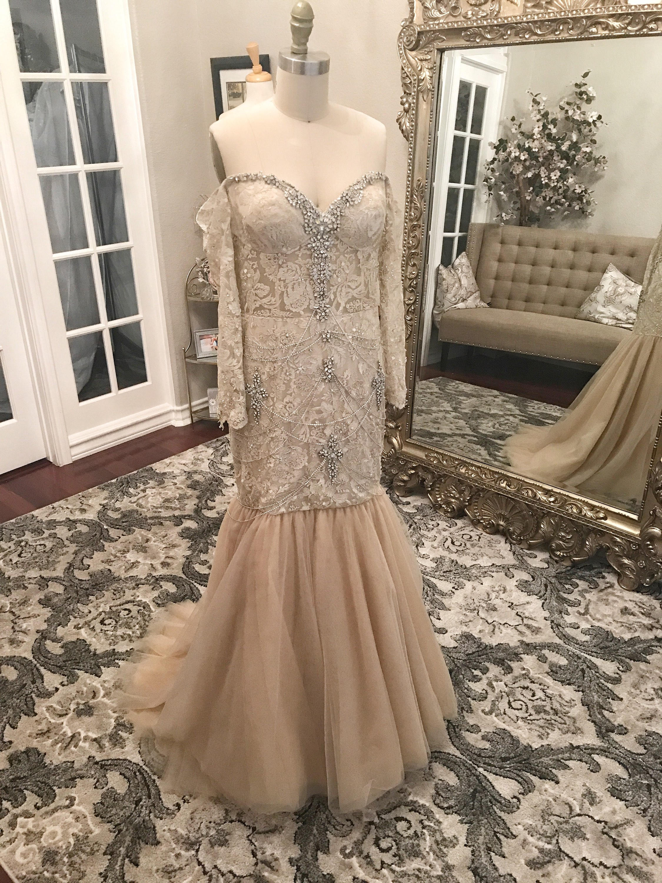 Moonstonegold Metallic Beaded Wedding Dress Moonstone Etsy
