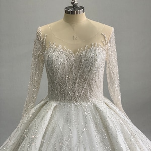 Ella- Semi Custom Ball Gown Wedding Dress- Illusion Neckline, Keyhole Back with Heavy Beading and Glitter Tulle- Custom Wedding Dress