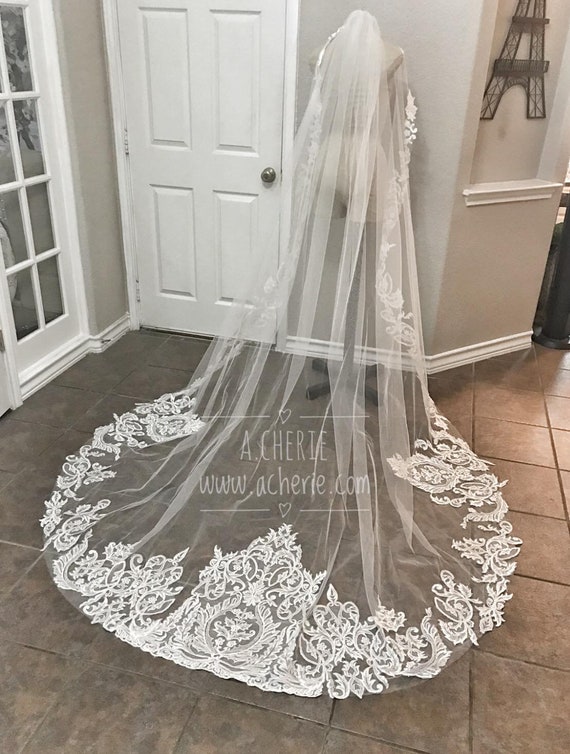 Custom cathedral length veil in light ivory Chapel Length Wedding Veil, Simple Raw Edge Bridal Veil  main image 2