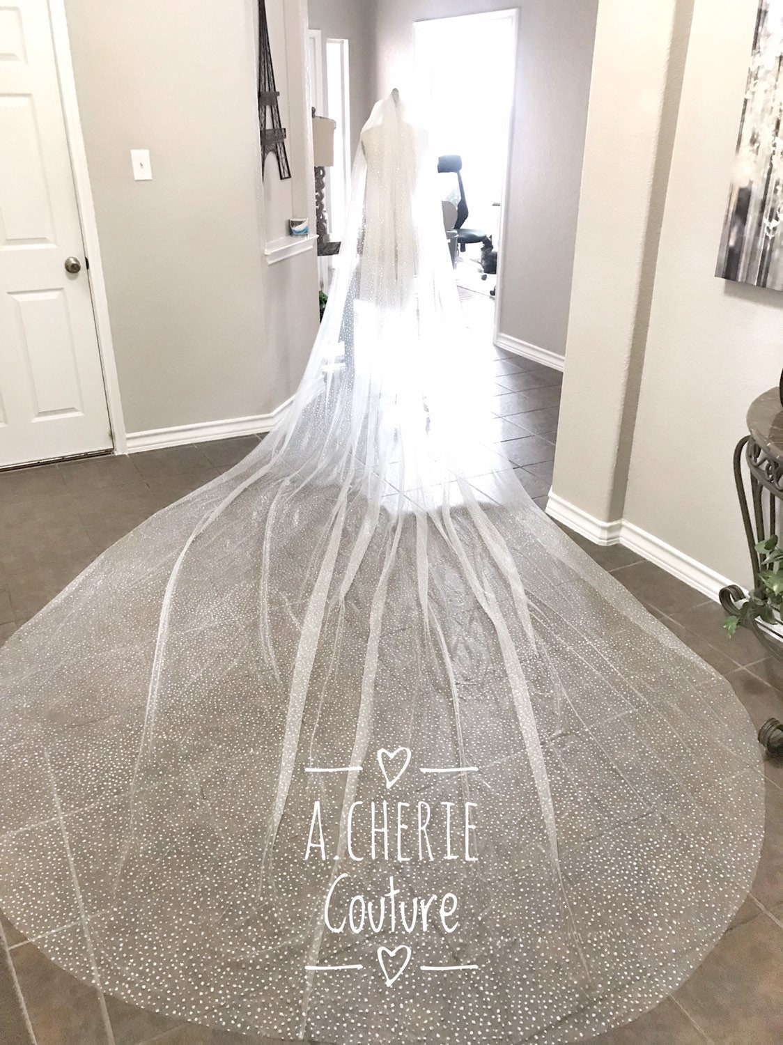 Spotted Glitter Tulle Veil, Long Glitter Tulle Veil  display picture 1
