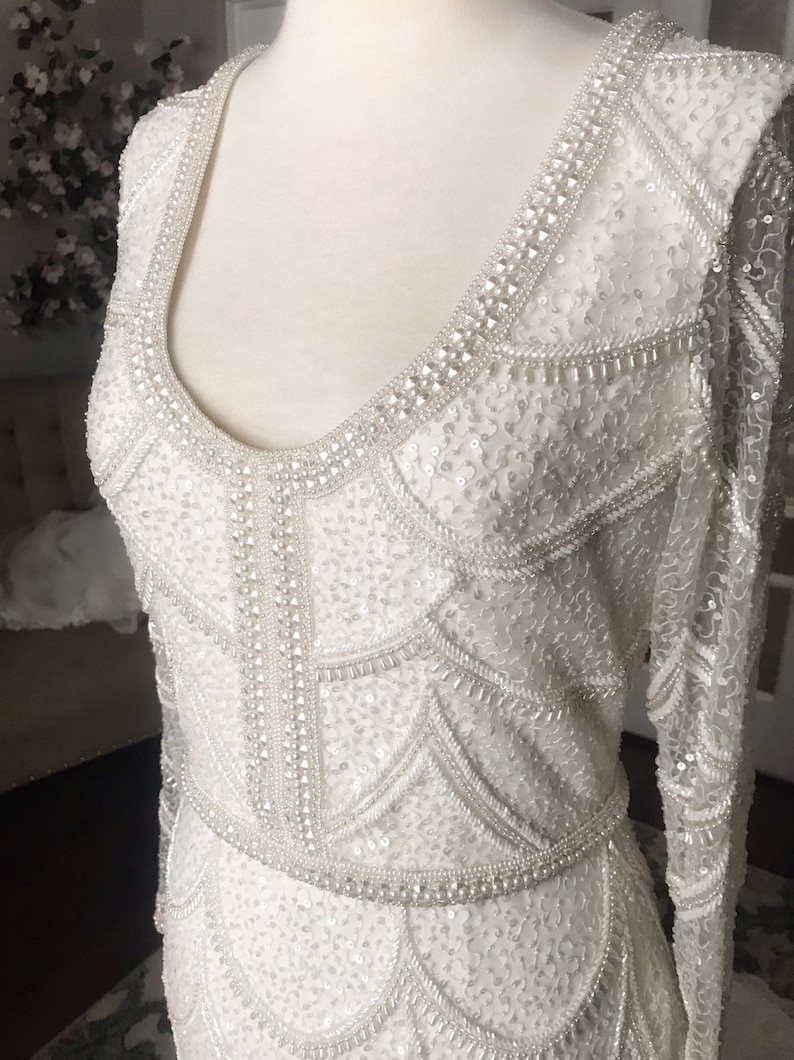 Elizabeth E Heavily Beaded All Ivory colored wedding dress, Elegant Wedding Dress, Custom made, Beaded Wedding Dress, Fitted, Sleeves image 7