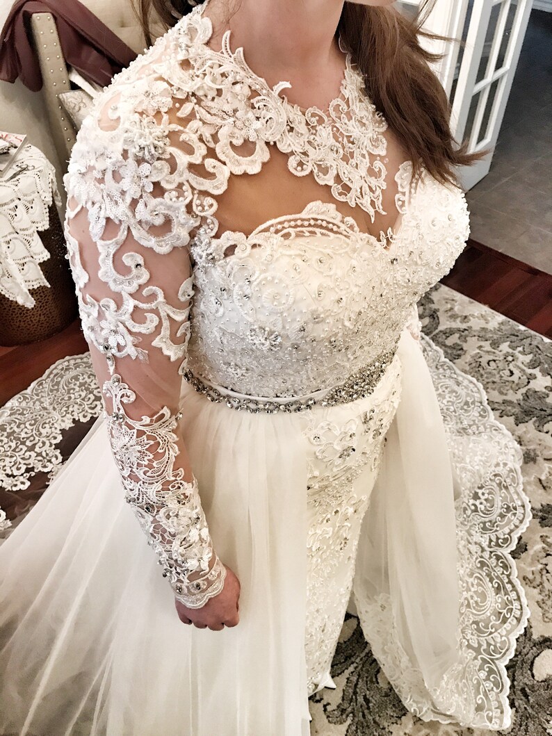 MONIQUE beaded dress with or without EXTENDED feather train