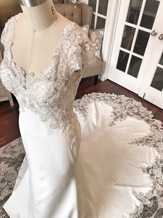 Gallia Heavy Beaded Unique Scalloped Train Wedding Dress Etsy