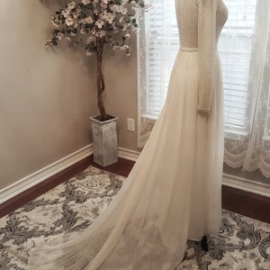 Pearl Hand beaded Sheer Pearl Lace Silk Chiffon Wedding Gown, Simple Wedding gown, Sexy Wedding Gown, Pearl Wedding Dress, Sheath, Chiffon image 4