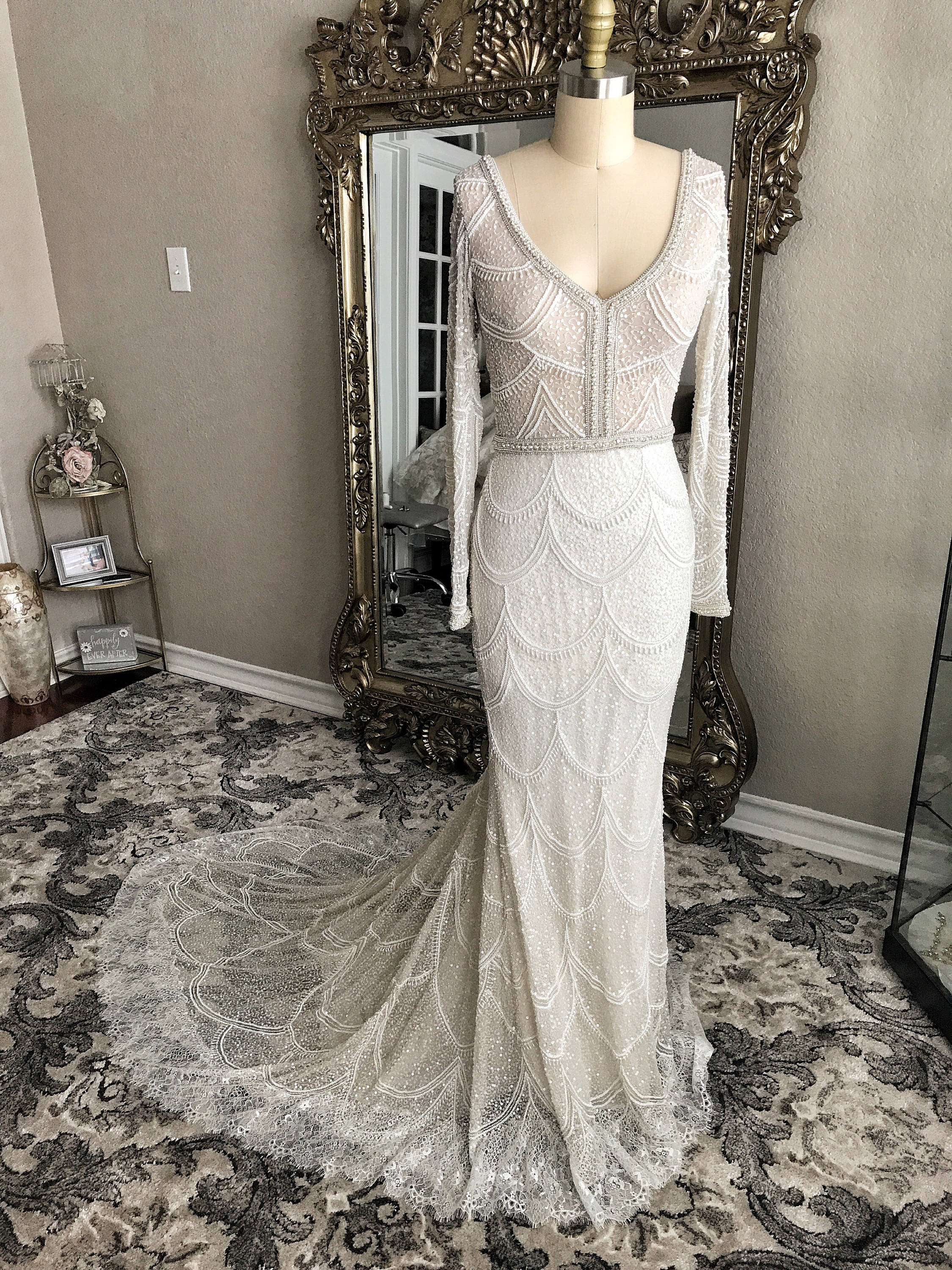 Art deco full beaded wedding dress