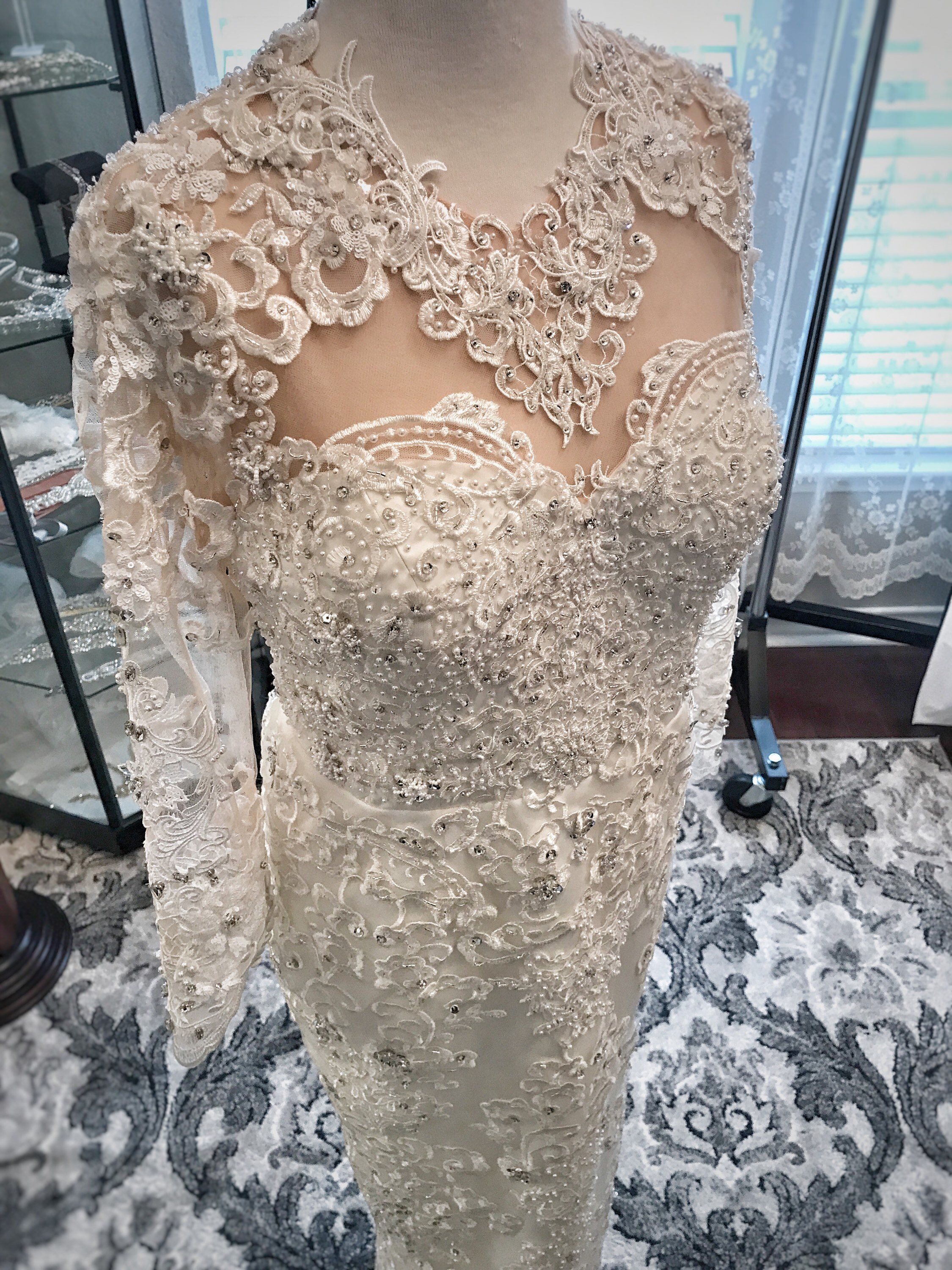 MONIQUE beaded dress with or without EXTENDED feather train
