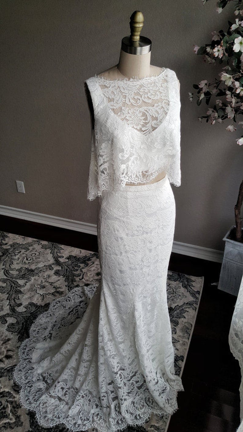 Hadley-Boho Chic 2 piece wedding dress, Beach wedding dress, boho lace wedding dress, top and skirt wedding dress, unique wedding dress, image 5